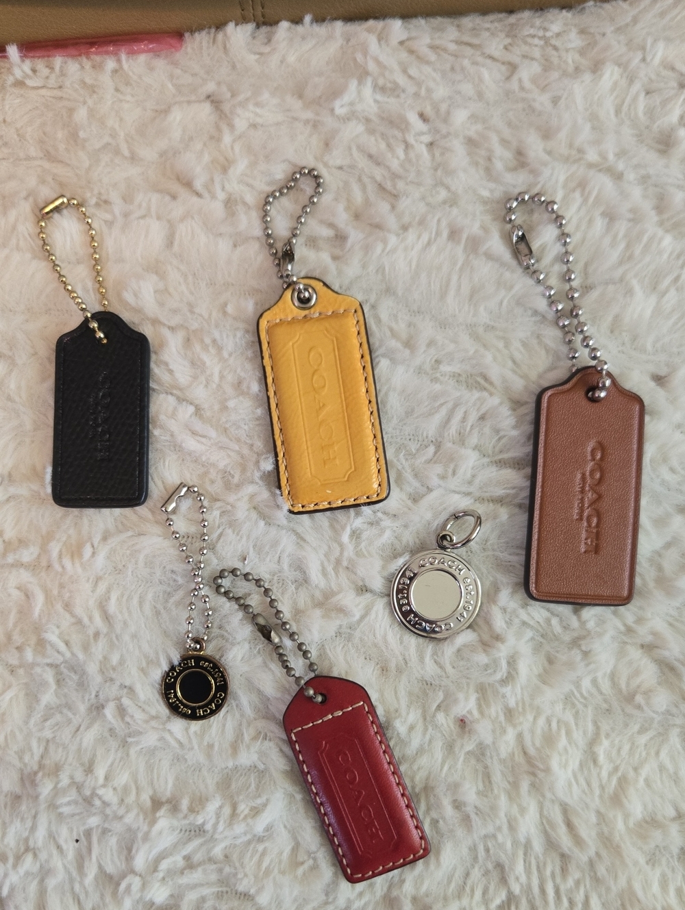 6 Coach Leather/silver/gold Hang Tag Keychains